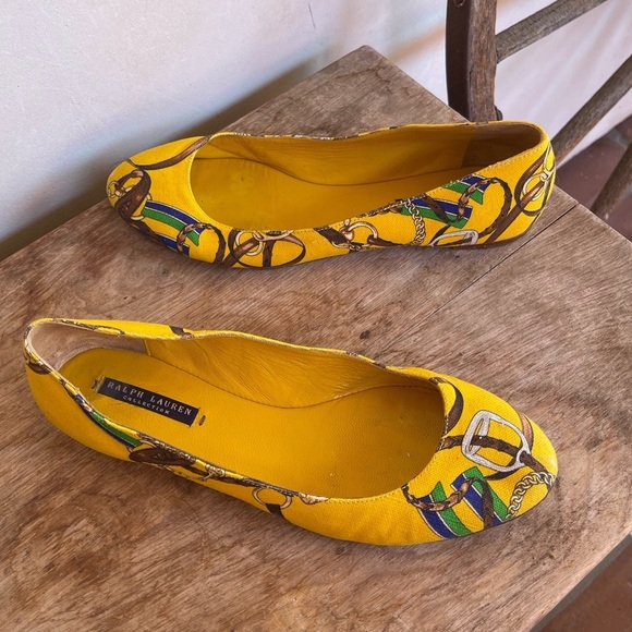 RALPH LAUREN COLLECTION Purple Label Yellow Equestrian Horse Bit Flats 9.5 ITALY - Picture 3 of 12